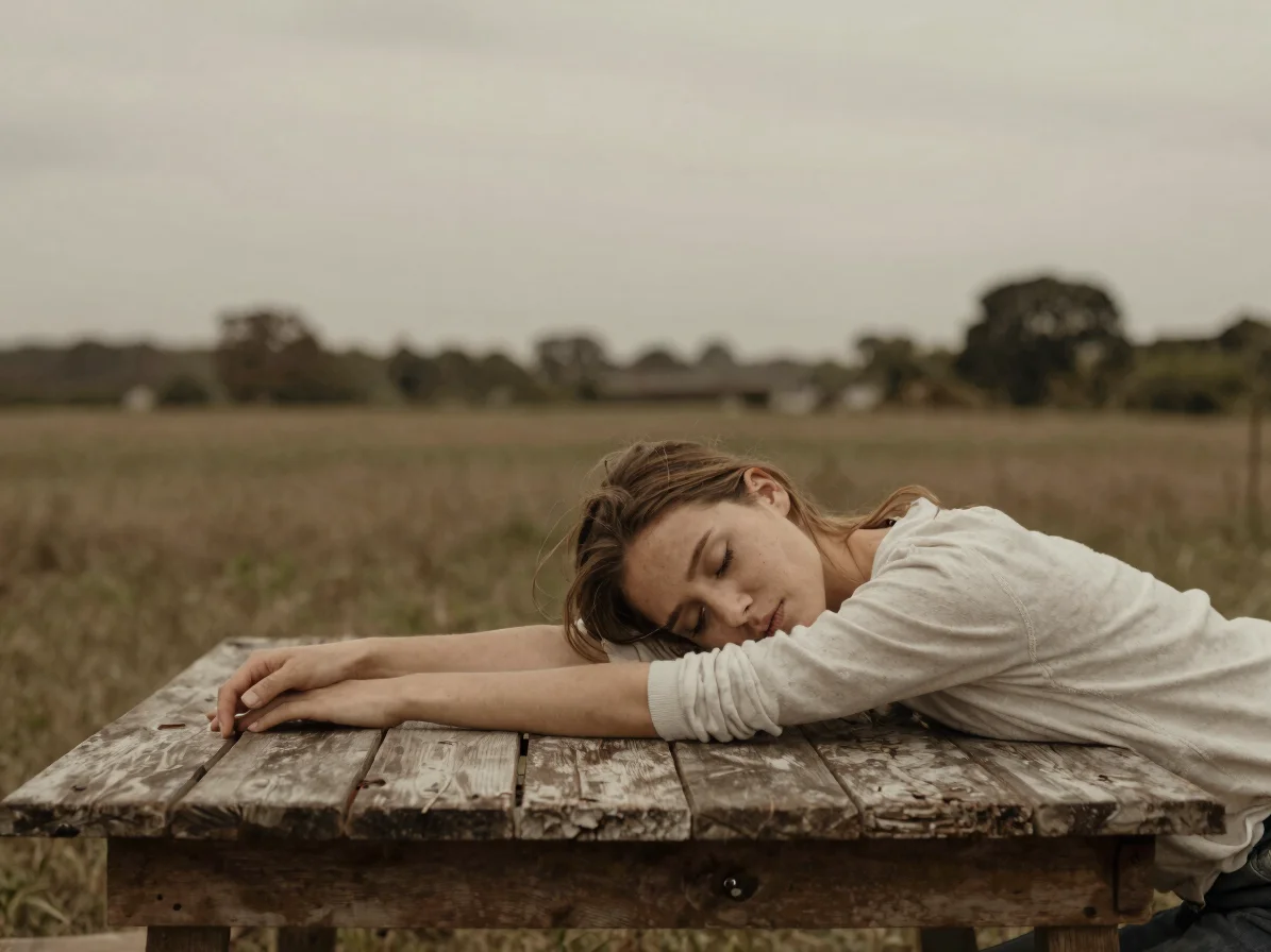 Warm editorial photography of the cover of Echoes of the Landscape resting on a weathered wooden table, soft overcast da